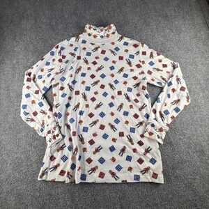 Laura Gayle Vintage Fall Scarecrow Pumpkin Turtleneck Top White Large 1014